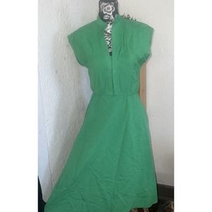 Neiman Marcus DW3 Linen Midi Dress Kelly Green preppy summer classic Small